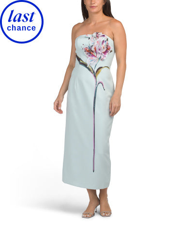 RENE BY RENE RUIZ Strapless 3D Çiçəkli Çay Uzunluğu Geyimi