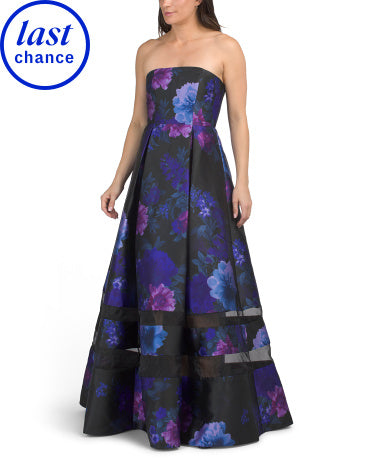 ADRIANNA PAPELL Strapless Çiçəkli Organza Geyimi