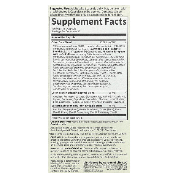Garden of Life Raw Probiotics Colon Care 30 Bitki Əsaslı Kapsul