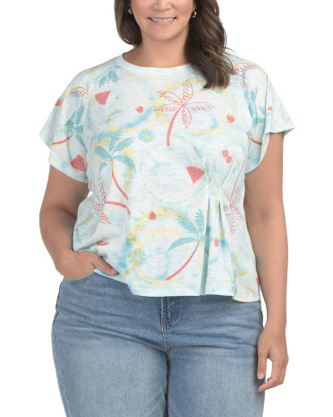 DEMOCRACY Plus Qadın Qısa Tərəvəzli Scoop Yaxası T-Shirt