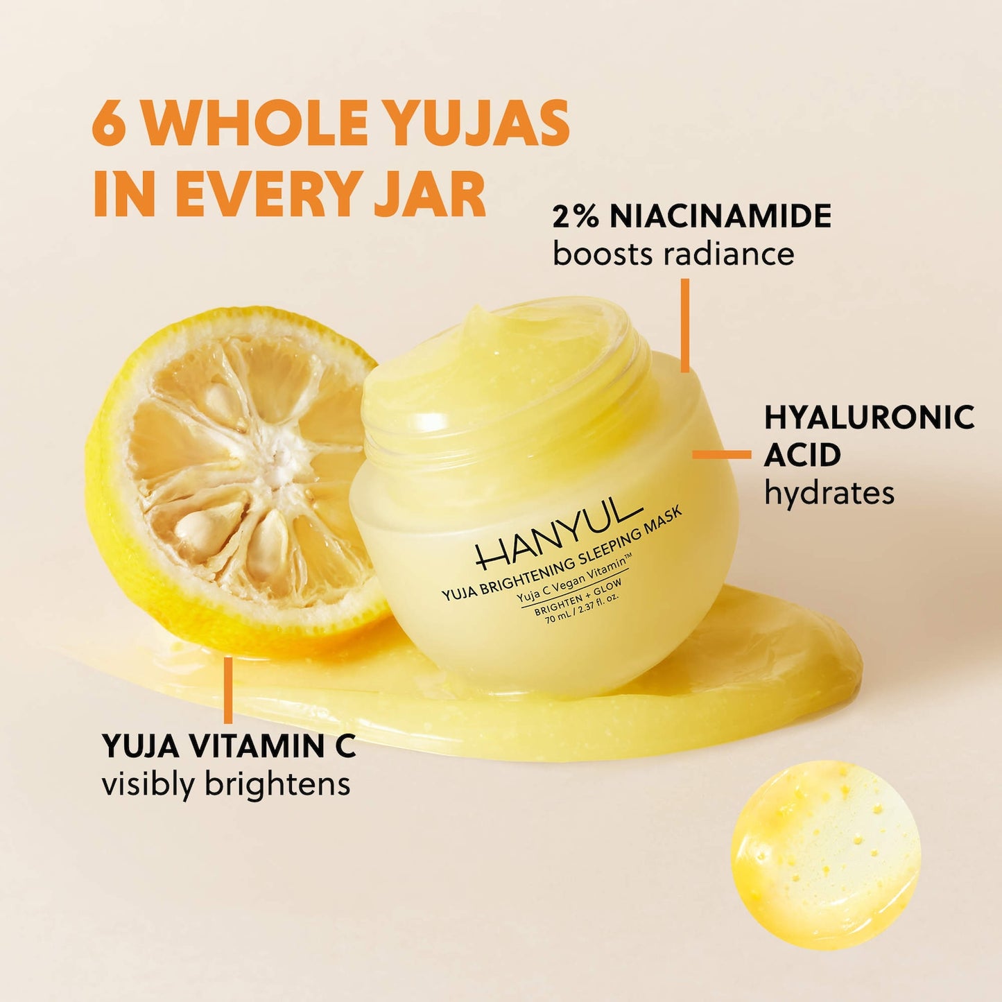 Hanyul Koreya Mini Yuja Parlaqlığı Artıran Gecə Maskı və Nəmləndirici Vitamin C və Niacinamidlə