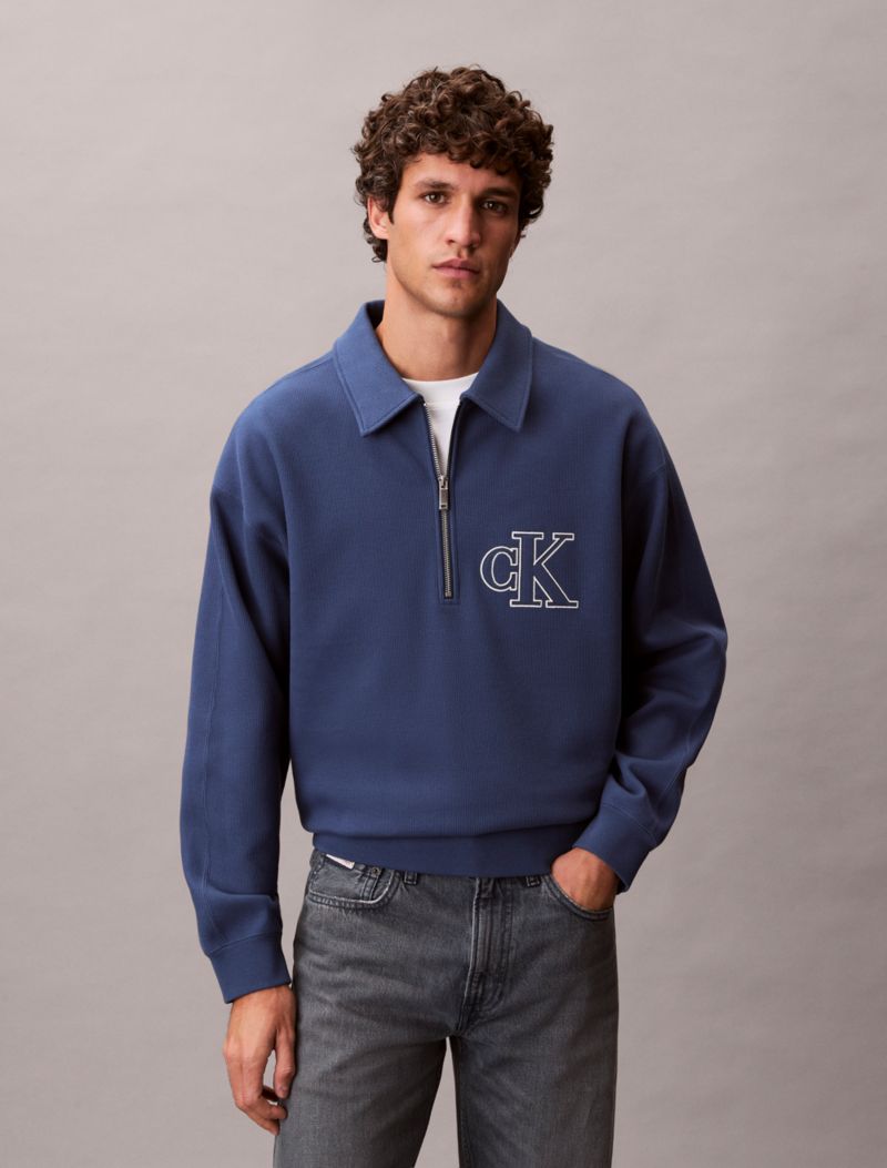 Calvin Klein Varsity Monogram Logo Quarter Zip Huddi