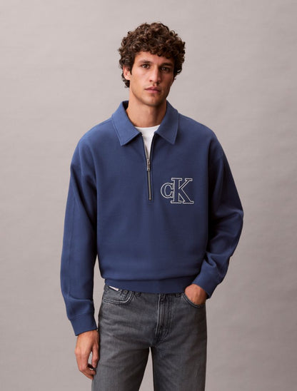 Calvin Klein Varsity Monogram Logo Quarter Zip Huddi