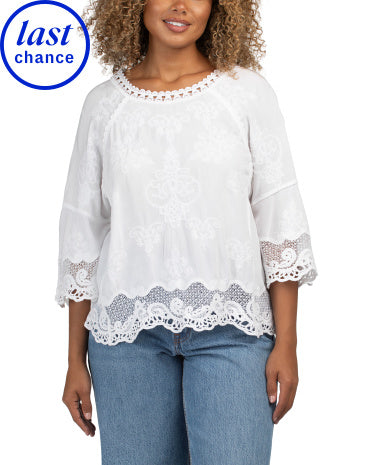 DEMOCRACY Scoop Neck Top With Enhanced Crochet