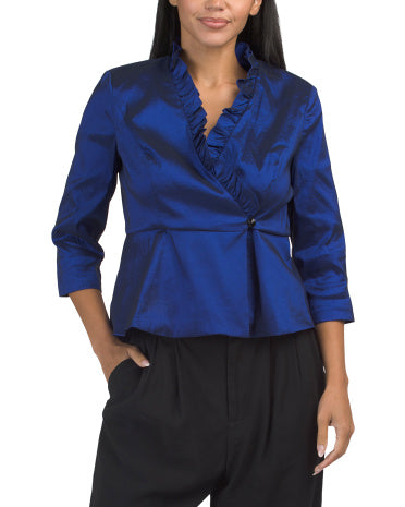 ALEX EVENINGS Petite Elastik Taffeta Bluzka Peplum Həmləsi ilə