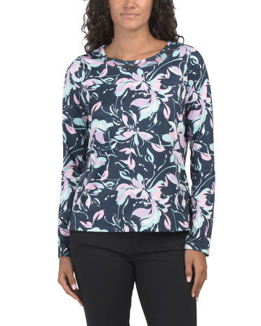STELLA PARKER UPF 50 Çap Edilmiş Mesh Qatlı Uzun Qolu Crew Neck Bluzka