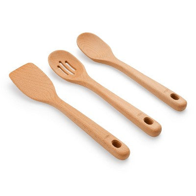 OXO 3-Parçalı Ağac Mətbəx Əşyaları Dəsti: Spatula, Qaşıq və Deşik Qaşıq