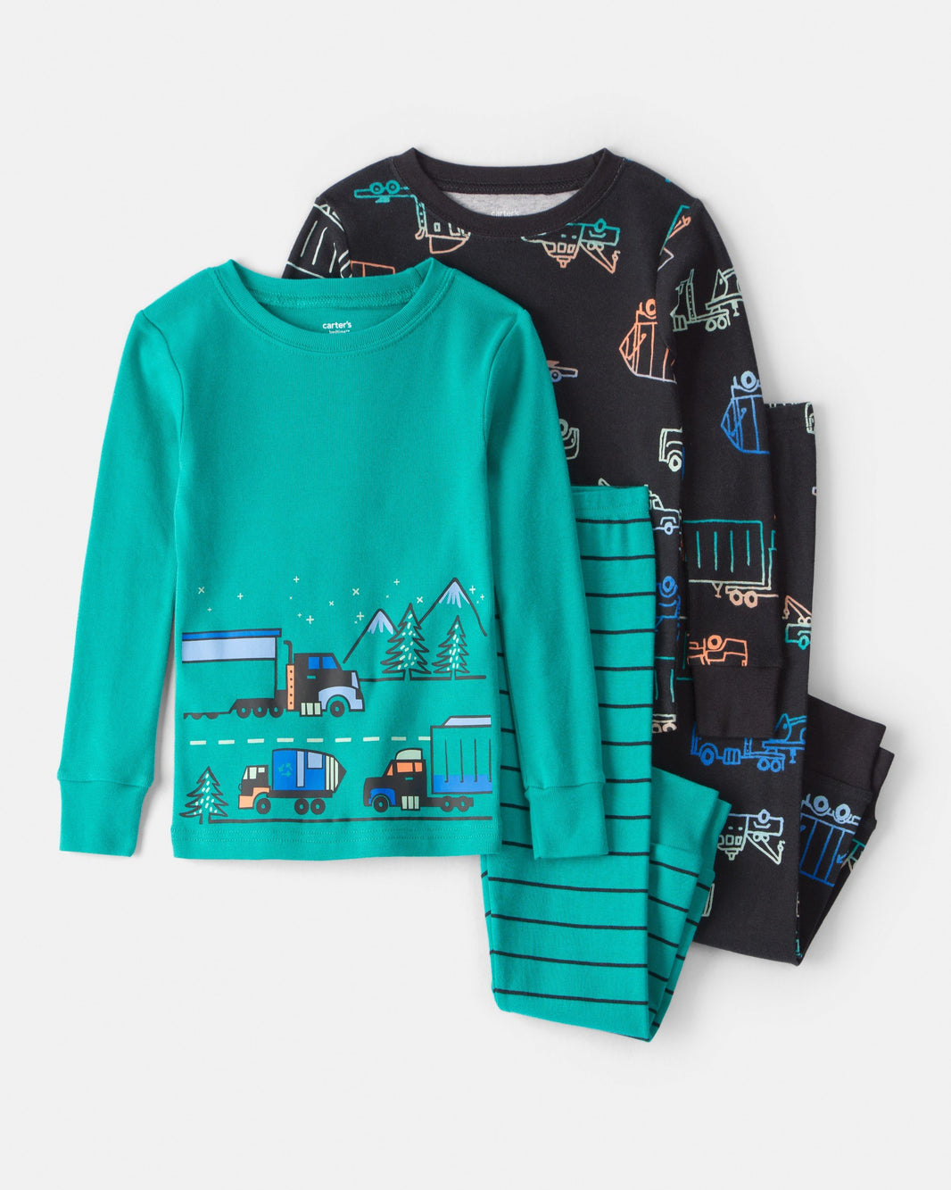 Carter's Uşaq Oğlan Kamyon 100% Pamuk Rahat Oturan 4-Hissəli Pijama - Yaşıl