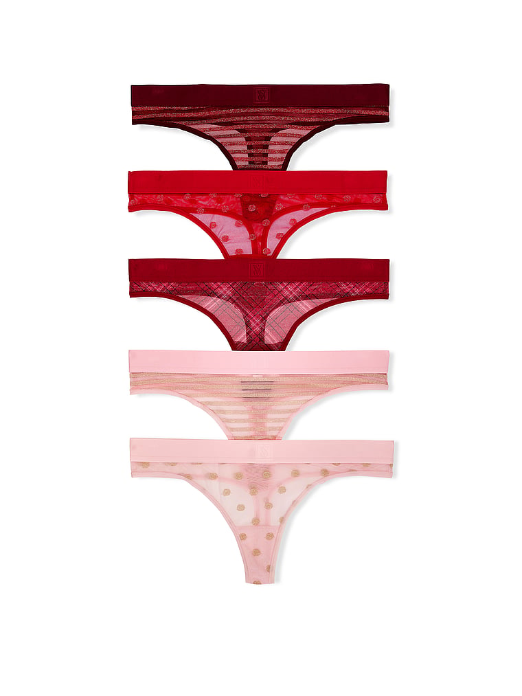 Victoria's Secret 5-Pack Şəffaf Parlaq Tanga Çiçəkləri