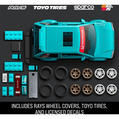 Mattel Brick Shop Hot Wheels Custom '90 Honda Civic EF Quruluş Oyuncaq Dəsti 248 Parça Kolleksiyonaçılar Üçün