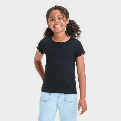 Cat & Jack Qız Qısa Tərəfli Ribli T-Shirt Ağ M