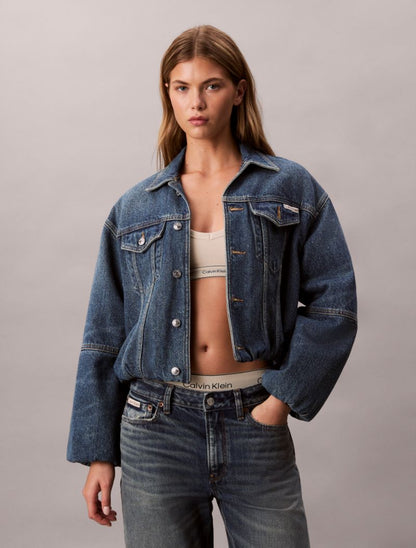 Calvin Klein Denim Bubble Jacket Qadın Cins Yaqqası