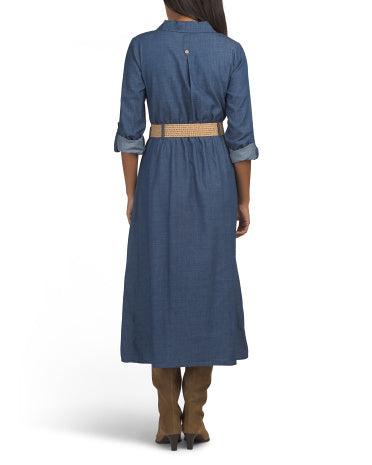 MINE Quarter Tab Sleeve Button Down Belted Denim Geyim