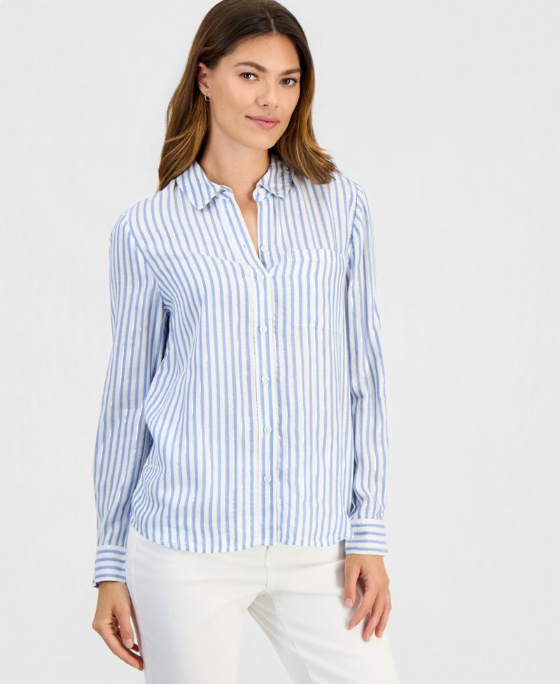 Style &amp; Co Qadın Zolaqli Mükəmməl Köynəyi, Macy's Eksklusiv