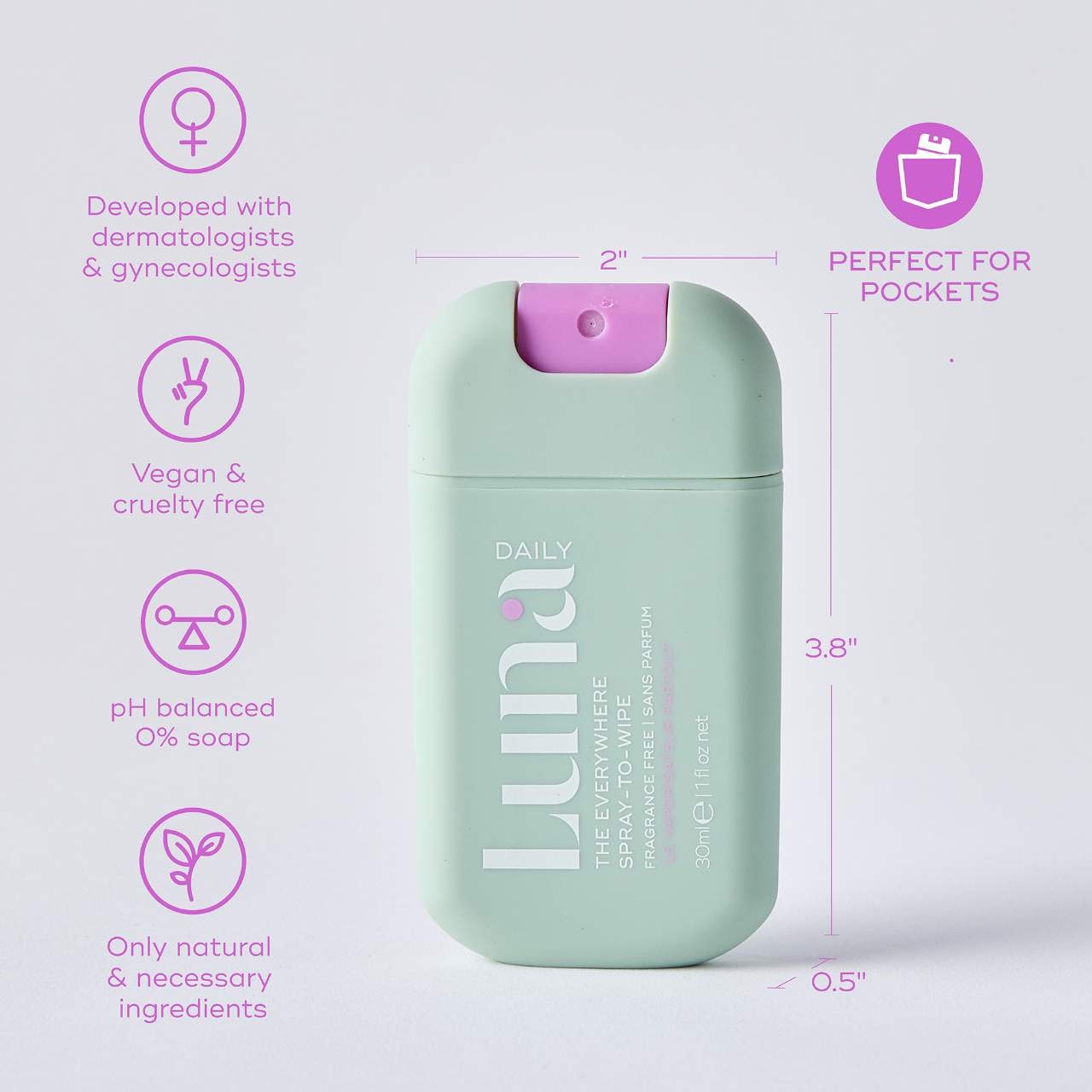 Luna Daily The Mini Everywhere Spray-To-Wipe - Prebiotiklər + C və E Vitamini, Həssas Dəri üçün