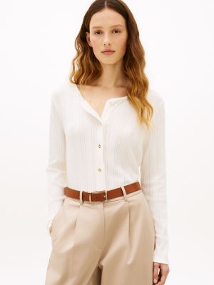 Tommy Hilfiger Pointelle T-Shirt Kardigan, Fil Dişi Ipək