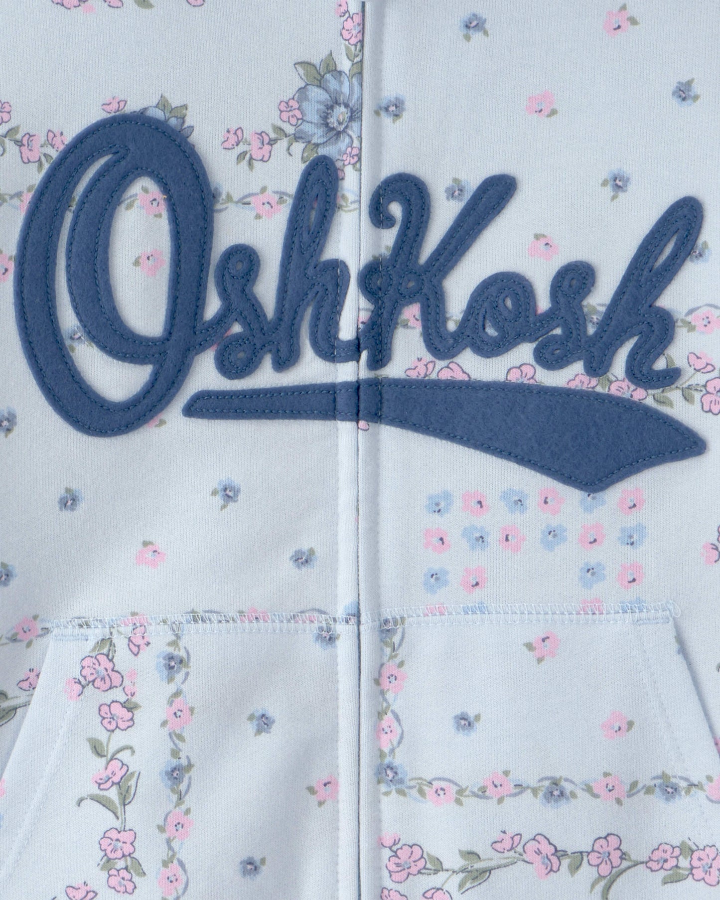 OshKosh Qız Çiçəkli Logo Zip-Up Huddi - Mavi