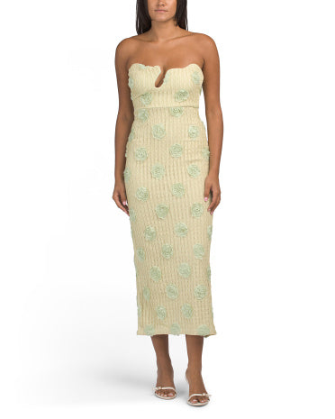 SELFIE LESLIE Horizon Strapless Tekstur Floral Midi Geyimi