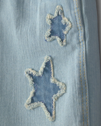 Carter's Qız Ulduz Detallı Denim Qısaq Kombinezon - Açıq Yuyumu