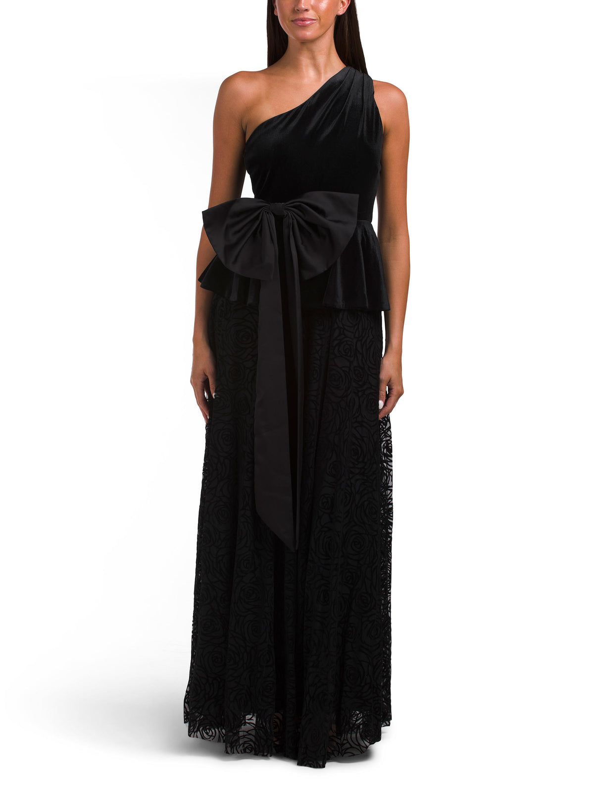 TAYLOR Bir Çiçəkli Məxmər Dantel Peplum Geyimi