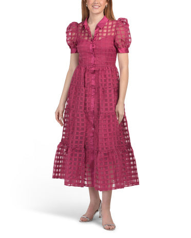 ENGLISH FACTORY Şəbəkə Toxumalı Organza Qatlı Maksi Geyim