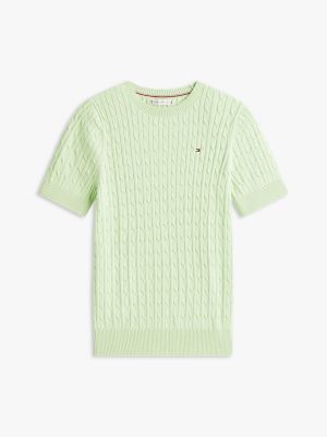 Tommy Hilfiger Qısa Kollu Kabel Örmə Sviter, Frosty Lime