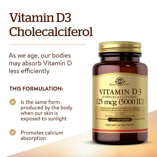 Solgar Vitamin D3 Kholekalsifеrol 125 Mkg 5000 VƏ 100 Softgel