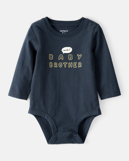 Carter's Körpə Oğlan Ən Şirin Qardaş Pamuk Uzun Qollu Grafik Bodysuit - Tünd Mavi