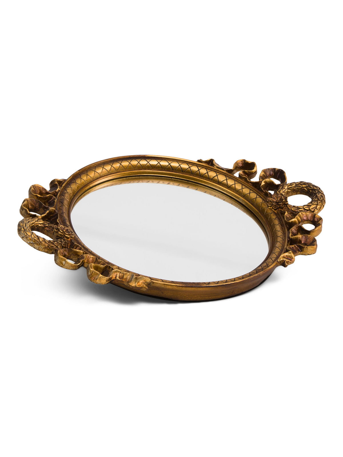 A&B HOME 14.5x10 Bəzəkli Scroll Tutacağı Oval Güzgü Sini
