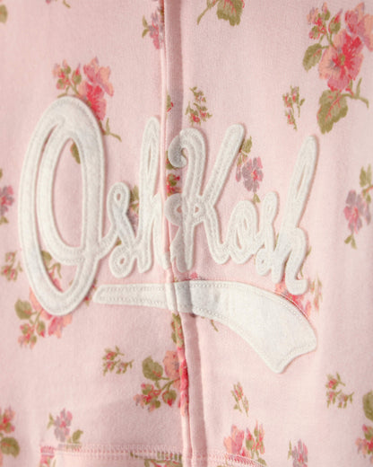 Carter's Qız Çiçəkli OshKosh Loqosu Fermuar Huddi - Çəhrayı