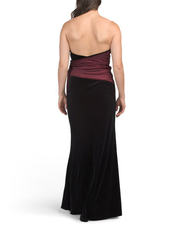 MAC DUGGAL Sütun Boyunlu Məтə Geyim Satin Bel Kəmərli