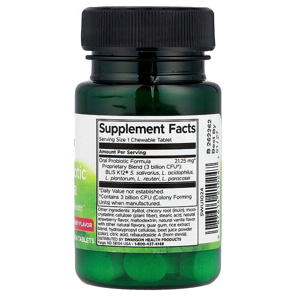 Swanson Vitamins Oral Probiotic Formula Təbii Çiyələk 3 Milyard CFU 30 Cədvəl