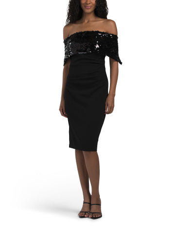 VINCE CAMUTO Off Shoulder Mini Sheath Dress
