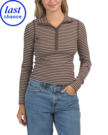 FREE PEOPLE Lake Henley Neck Çizgilı Bluzka
