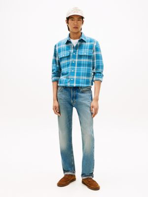 Tommy Hilfiger Qırmızı Desen Ağır Flanel Köynək, Tünd Mavi
