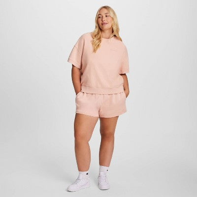 Champion Qadın Vintage Yuyulmuş Qısa Tətəkli Fleece Köynək - Çəhrayı 1X