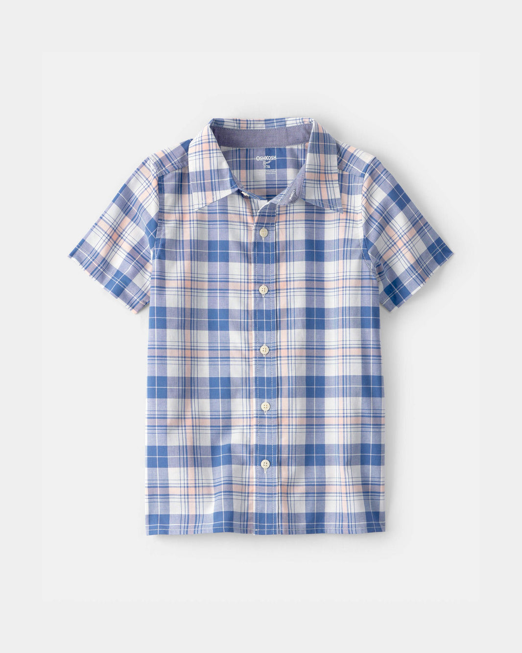 OshKosh B'gosh Oğlan Kareli Qısa Kollu Düymələli Köynəyi - Mavi