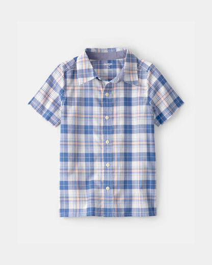 OshKosh B'gosh Oğlan Kareli Qısa Kollu Düymələli Köynəyi - Mavi