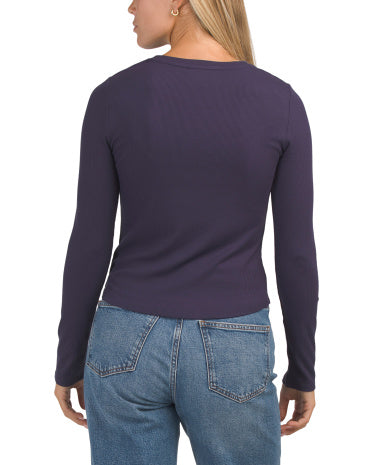TAHARI Uzun Qol Crew Neck T-Shirt