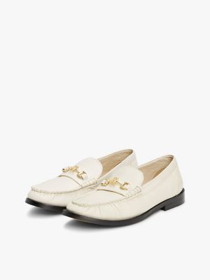 Tommy Hilfiger Logo Horsebit Dəri Loafer Ayaqqabısı, Muslin