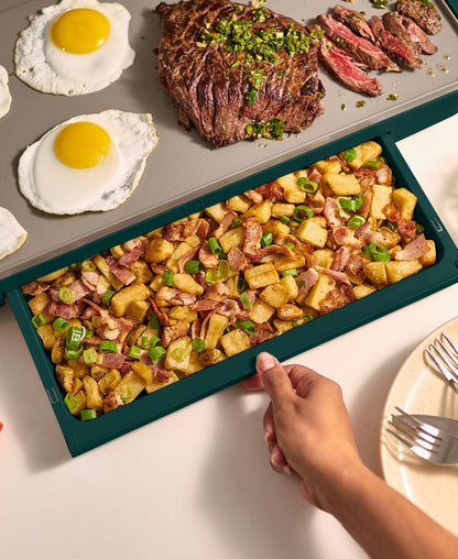 Bella 10" x 20" Griddle Isitmə Sini ilə, Meşə Yaşıl