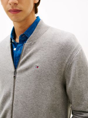 Tommy Hilfiger Pamuk Zip Baseball Kardiqanı, Orta Boz Heather