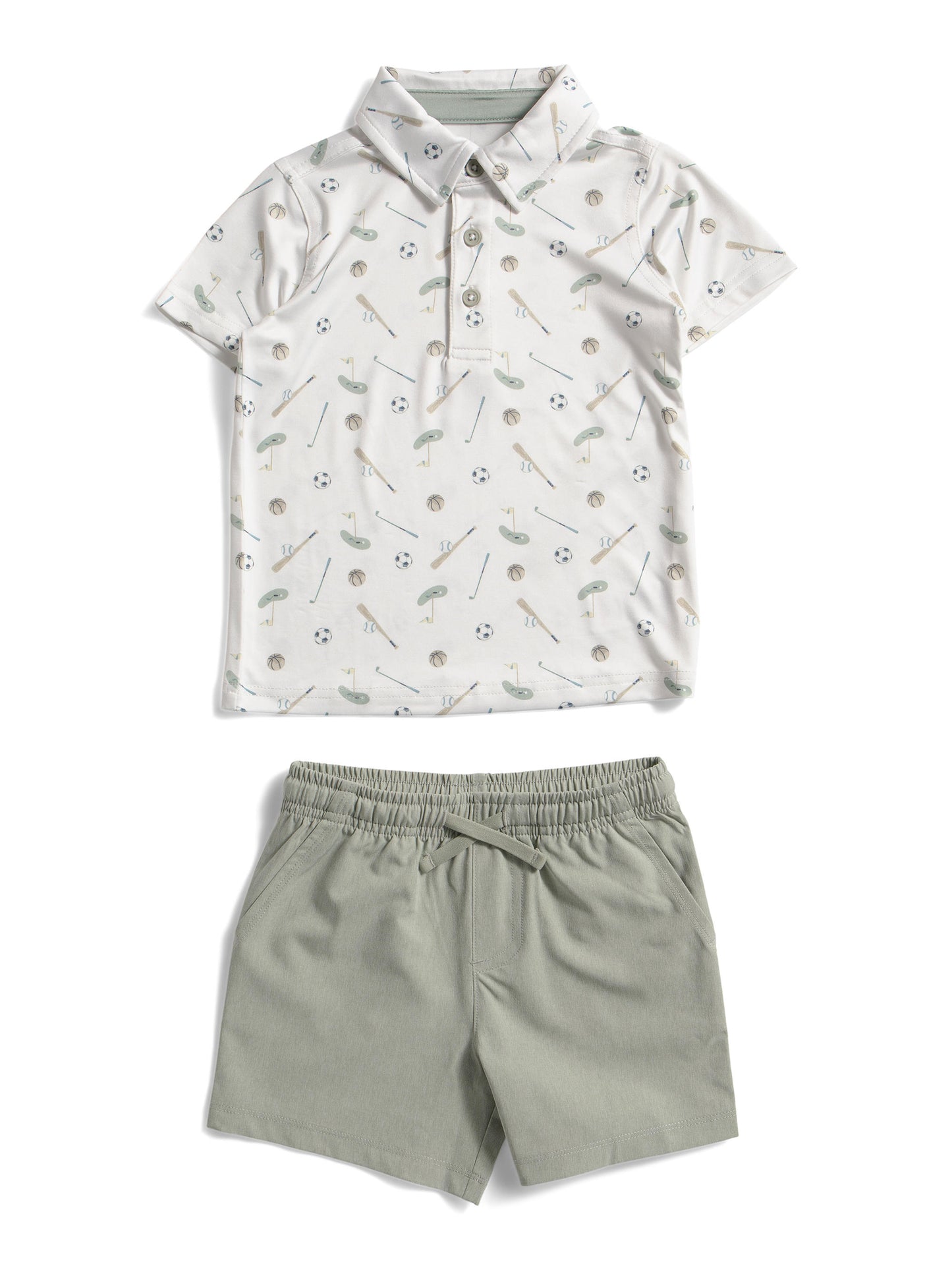 Toddler Boys 2pc Sports Print Performance Polo And Hybrid Shorts Set