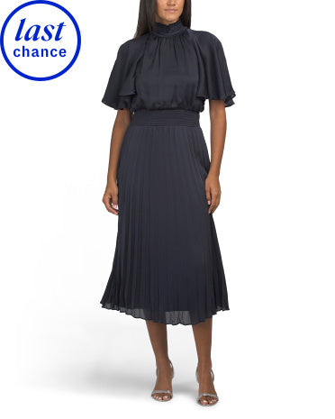 JULIA JORDAN Satin Pleatlı Smoked Bel Midi Geyim
