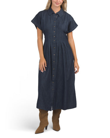 Qısa Təkmə Pleytli Bel Denim Maxi Geyim