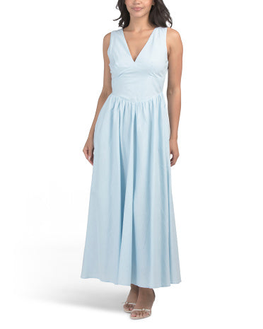 WHITE CLOSET Linen Blend V-Beli Maksi Geyim