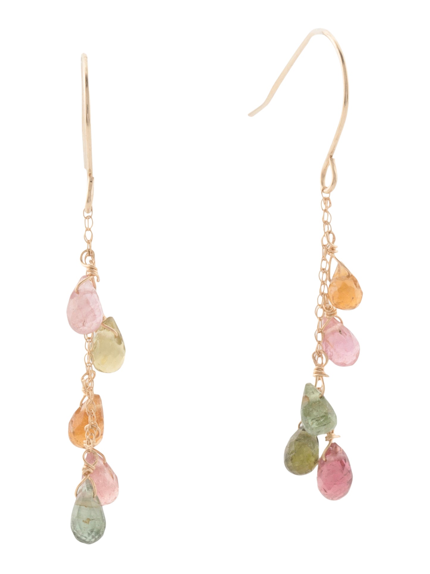 GEORG K USA İmalatı 14kt Qızılı Çoxrəngli Turmalin Saçaqlı Qulaqdanğıc