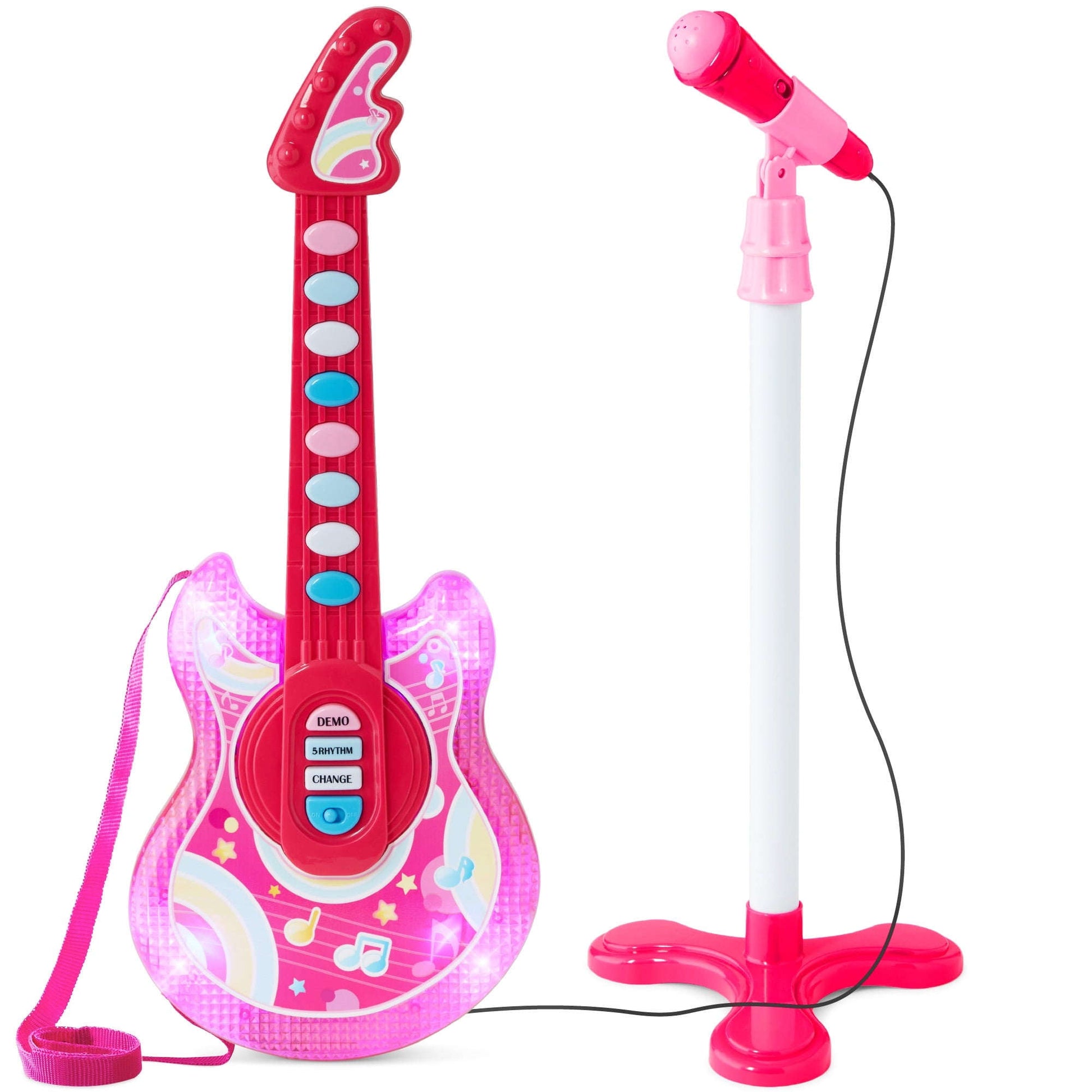 Best Choice Products 19in Uşaq Gitarası Mikrofon və Standı ilə - Çəhrayı YoxYox