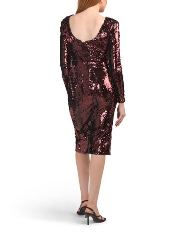 DRESS THE POPULATION Natalie Paillette Midi Geyimi