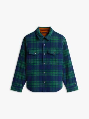 Tommy Hilfiger Şotland Dəsənli Yun-Qarışıq Yastıqlı Gödəkçə, Tünd Mavi/Yaşıl Klетка